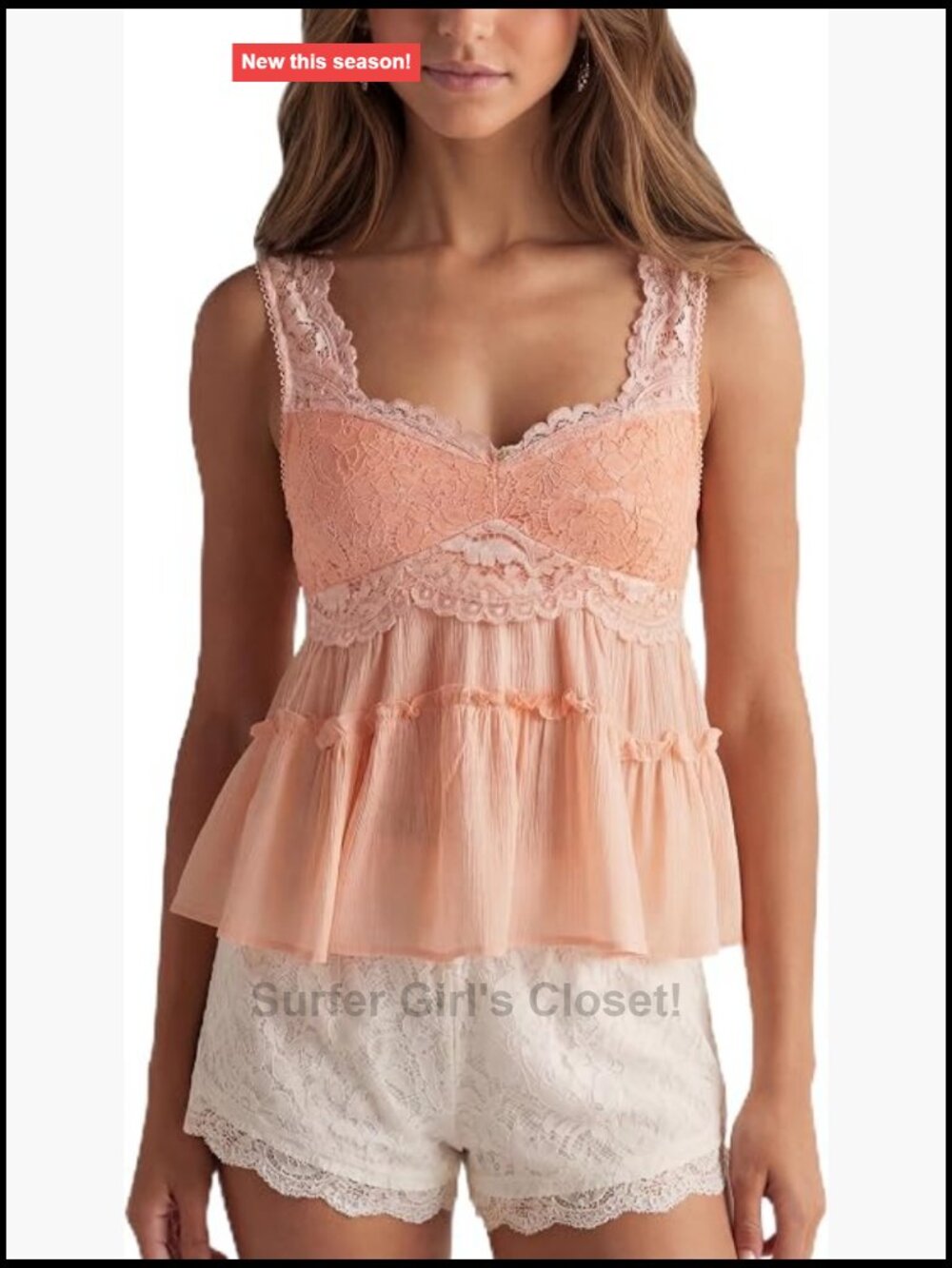 Sweetheart Neck Lace Cami Tank Top Sleeveless Babydoll Tiered Ruffle Flowy